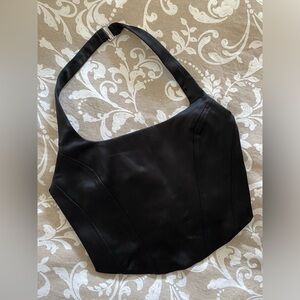 Wilfred Aritzia Venue bustier halter neck black satin top (S)